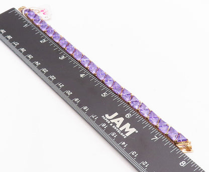 925 Sterling Silver Vintage Bracelet Gold Plated Triangle Cut Purple CZ  BT10628