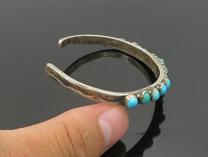 SOUTHWESTERN 925 Sterling Silver Vintage Turquoise Beaded Cuff Bracelet BT9467