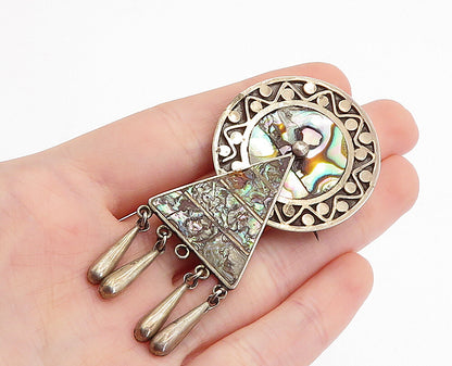 MEXICO 925 Sterling Silver  Vintage Abalone Shell Dangling Brooch Pin  BP1687