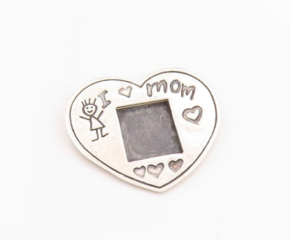 925 Sterling Silver Vintage Brooch I Love Mom Etched Heart  BP11742