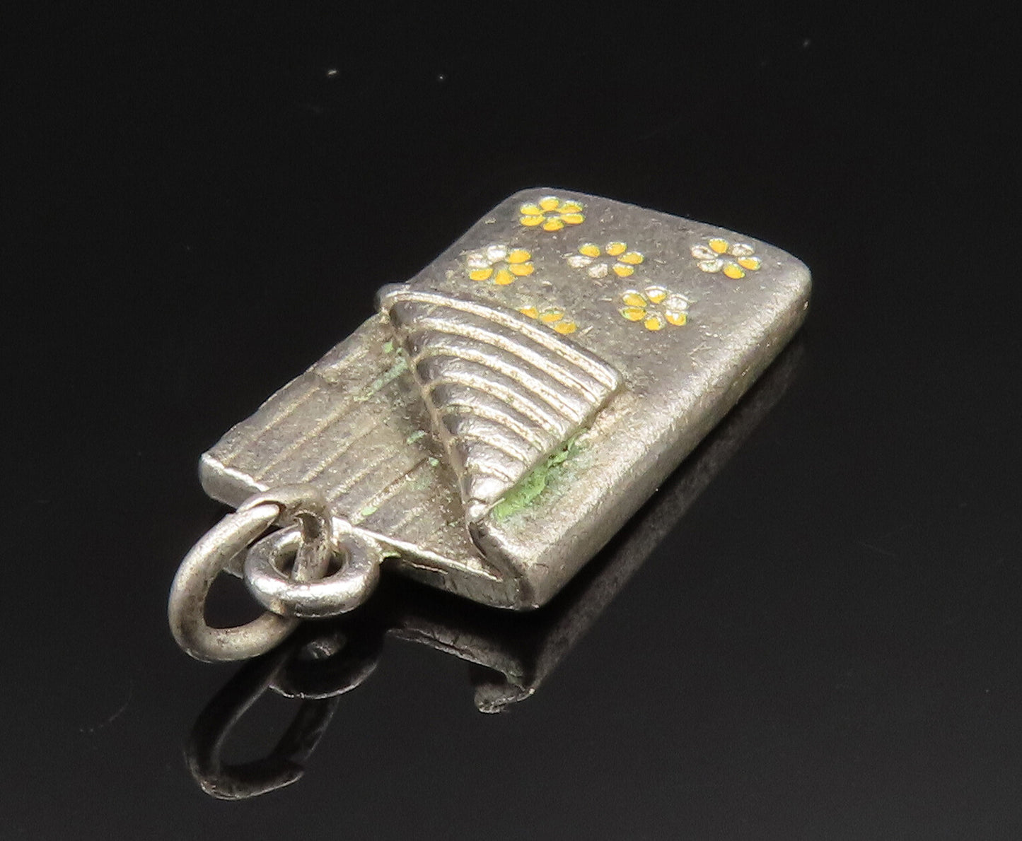 925 Sterling Silver   Vintage Slumber Party Enamel Flower Bed Pendant  PT20594