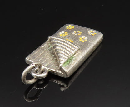 925 Sterling Silver   Vintage Slumber Party Enamel Flower Bed Pendant  PT20594