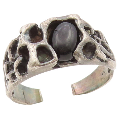 925 Sterling Silver Vintage Ring Black Onyx Brutalist Band  Sz 10.5  RG36522