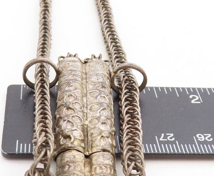 925 Sterling Silver  Vintage Antique Oxidized Fish Wheat Chain Necklace NE1761
