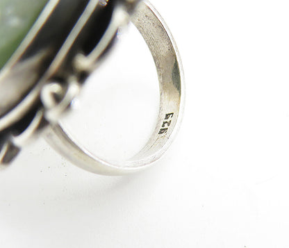 925 Sterling Silver  Vintage Green Jasper Bordered Cocktail Ring Sz 7  RG6147
