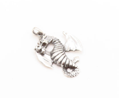 925 Sterling Silver Vintage Pendant Dark Tone Chinese Wyvern Dragon  PT24221