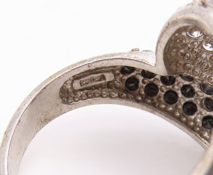 925 Sterling Silver Vintage Ring Modernist Black & White CZ Band  Sz 7  RG35934
