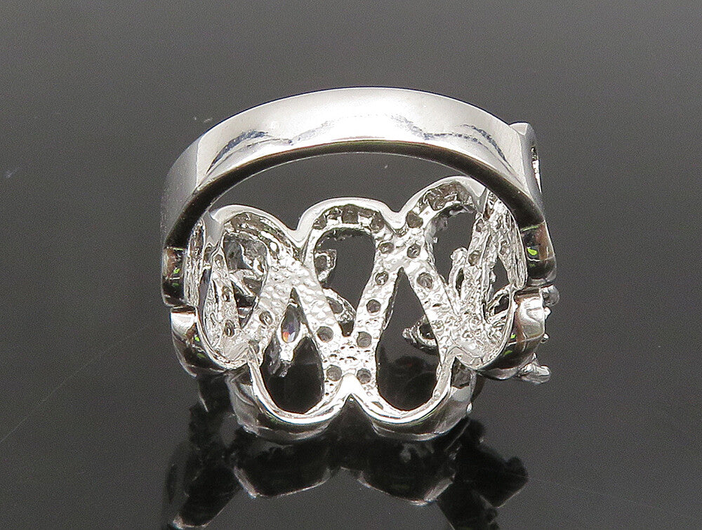 925 Silver  Vintage Cubic Zirconia & Spinel Floral Wavy Ring Sz 6.5  RG24500