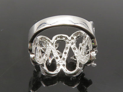 925 Silver  Vintage Cubic Zirconia & Spinel Floral Wavy Ring Sz 6.5  RG24500