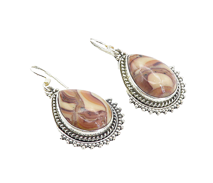 925 Sterling Silver  Vintage Cabochon Cut Agate Tear Drop Earrings  EG3696