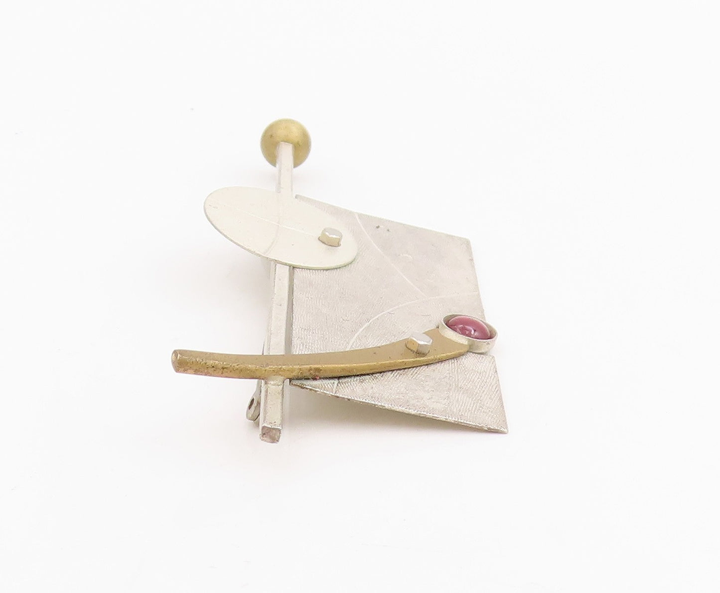 925 Sterling Silver Vintage Brooch Carnelian Modernist Geometric Pin  BP12095