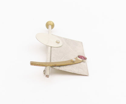 925 Sterling Silver Vintage Brooch Carnelian Modernist Geometric Pin  BP12095
