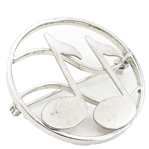 BEAU 925 Sterling Silver  Vintage Music Notes Round Open Brooch Pin  BP3197