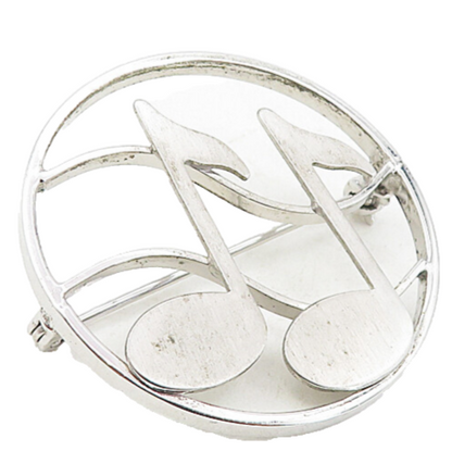 BEAU 925 Sterling Silver  Vintage Music Notes Round Open Brooch Pin  BP3197
