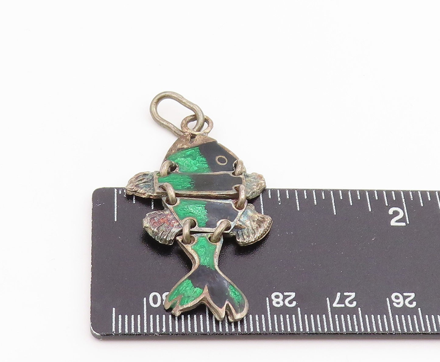 925 Sterling Silver Vintage Pendant Articulated Enamel Koi Fish Charm  PT25963