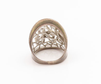 925 Sterling Silver Vintage Ring White Topaz Openwork Swirl Band  Sz 7  RG35465
