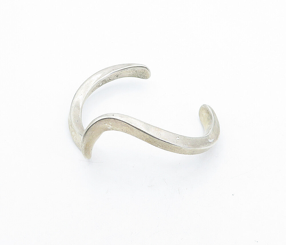 925 Sterling Silver  Vintage Wavy Swirl Designed Smooth Cuff Bracelet  BT1482