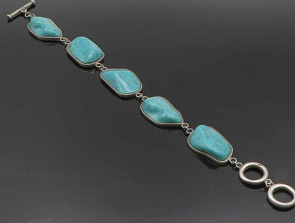 925 Sterling Silver Vintage Rocky Turquoise Chain Bracelet BT9464