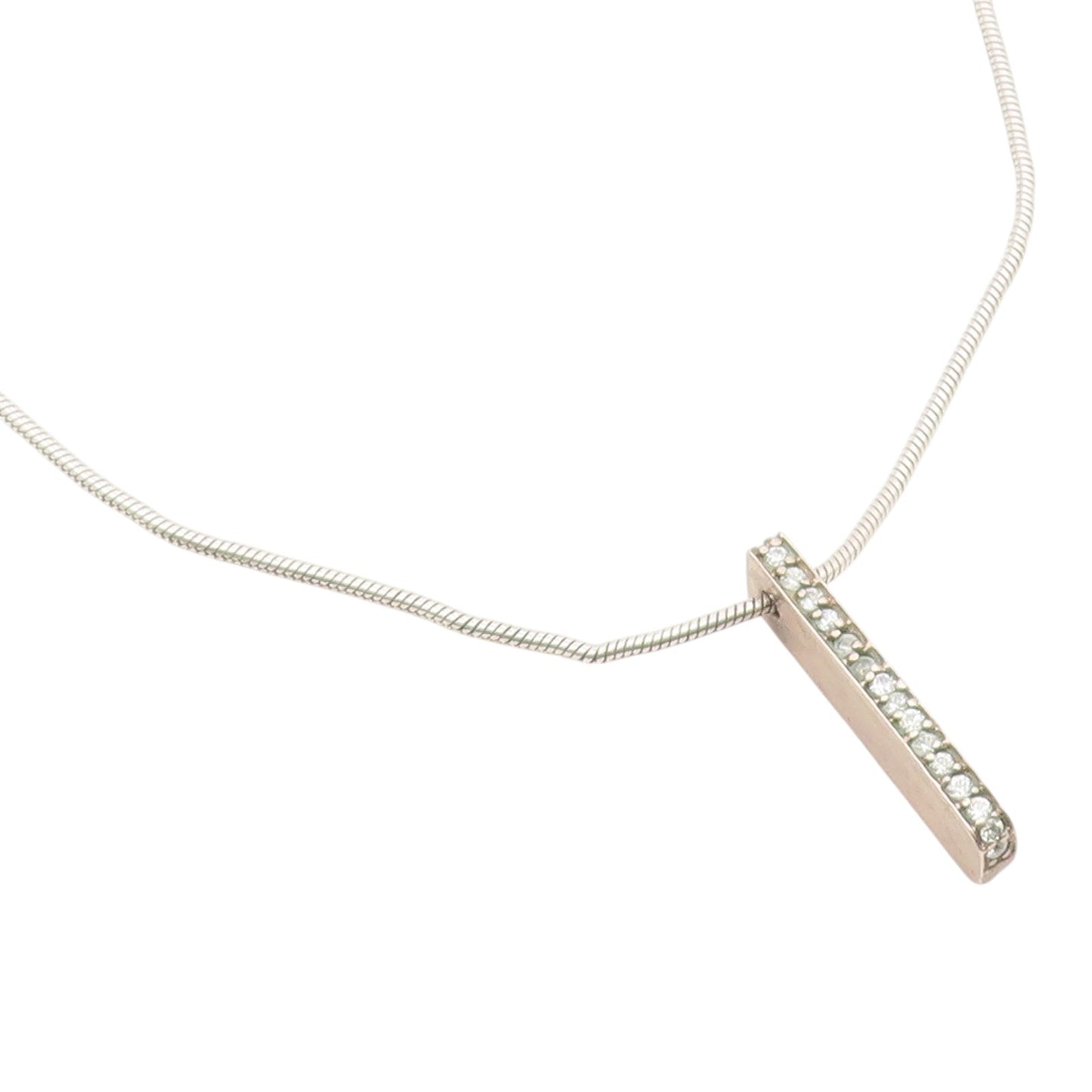 925 Sterling Silver  Vintage Topaz Bar Pendant Snake Chain Necklace  NE3660