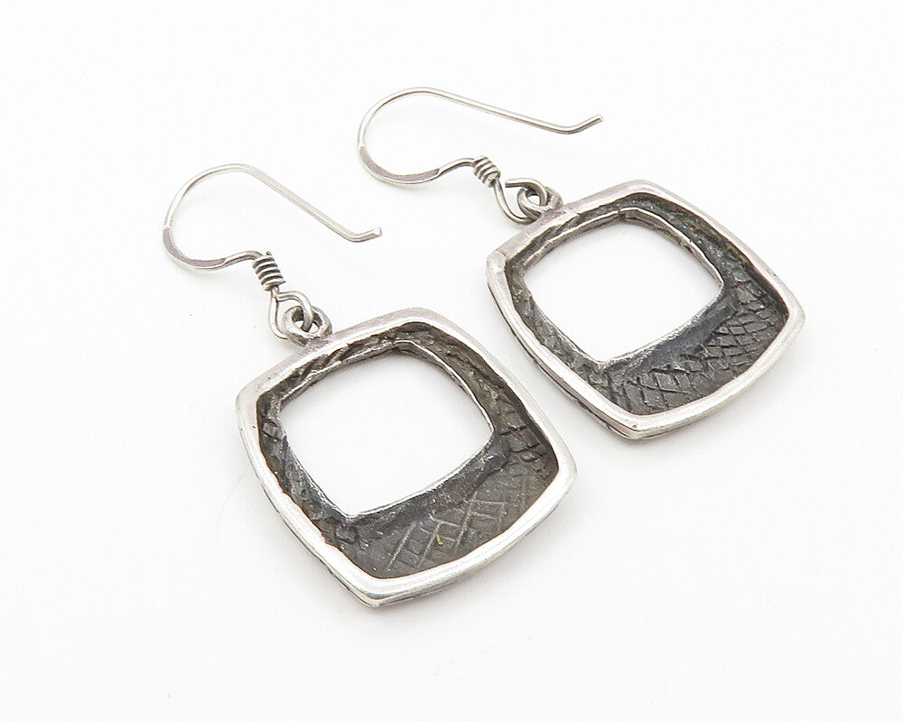 925 Sterling Silver  Vintage Shiny Cobble Etched Square Drop Earrings  EG5789