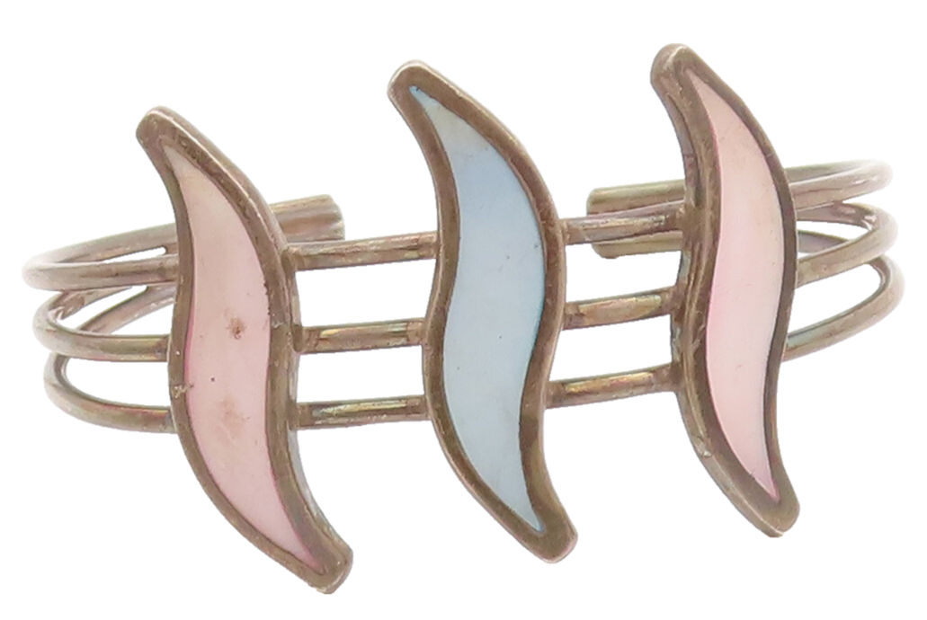 925 Sterling Silver Vintage Bracelet Modernist split Band Swirly Enamel  BT10308
