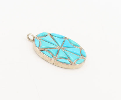 ZUNI NAVAJO 925 Silver  Vintage Spider Turquoise Cutout Oval Pendant PT22306