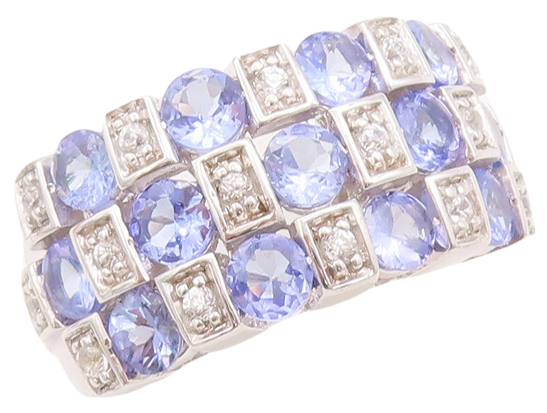 925 Sterling Silver Vintage Ring Square Cut Tanzanite & Sapphire Sz 7.5  RG29432