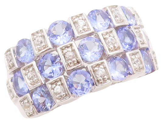 925 Sterling Silver Vintage Ring Square Cut Tanzanite & Sapphire Sz 7.5  RG29432