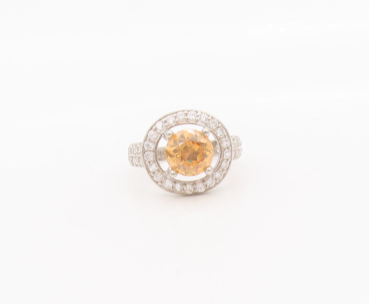 925 Sterling Silver Vintage Ring Citrine Halo Topaz Inlay Neck Sz 7  RG27637