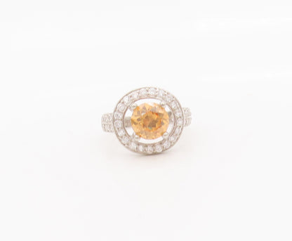 925 Sterling Silver Vintage Ring Citrine Halo Topaz Inlay Neck Sz 7  RG27637