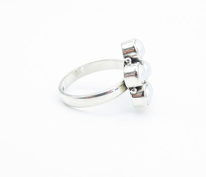 925 Sterling Silver  Freshwater Pearls Floral Style Cocktail Ring Sz 7  RG8090