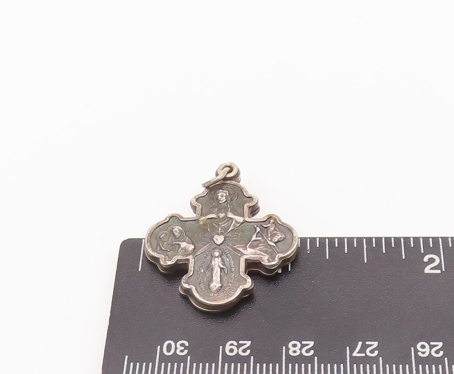 925 Sterling Silver Vintage Pendant Religious Carved Cross (OPENS)  PT22766