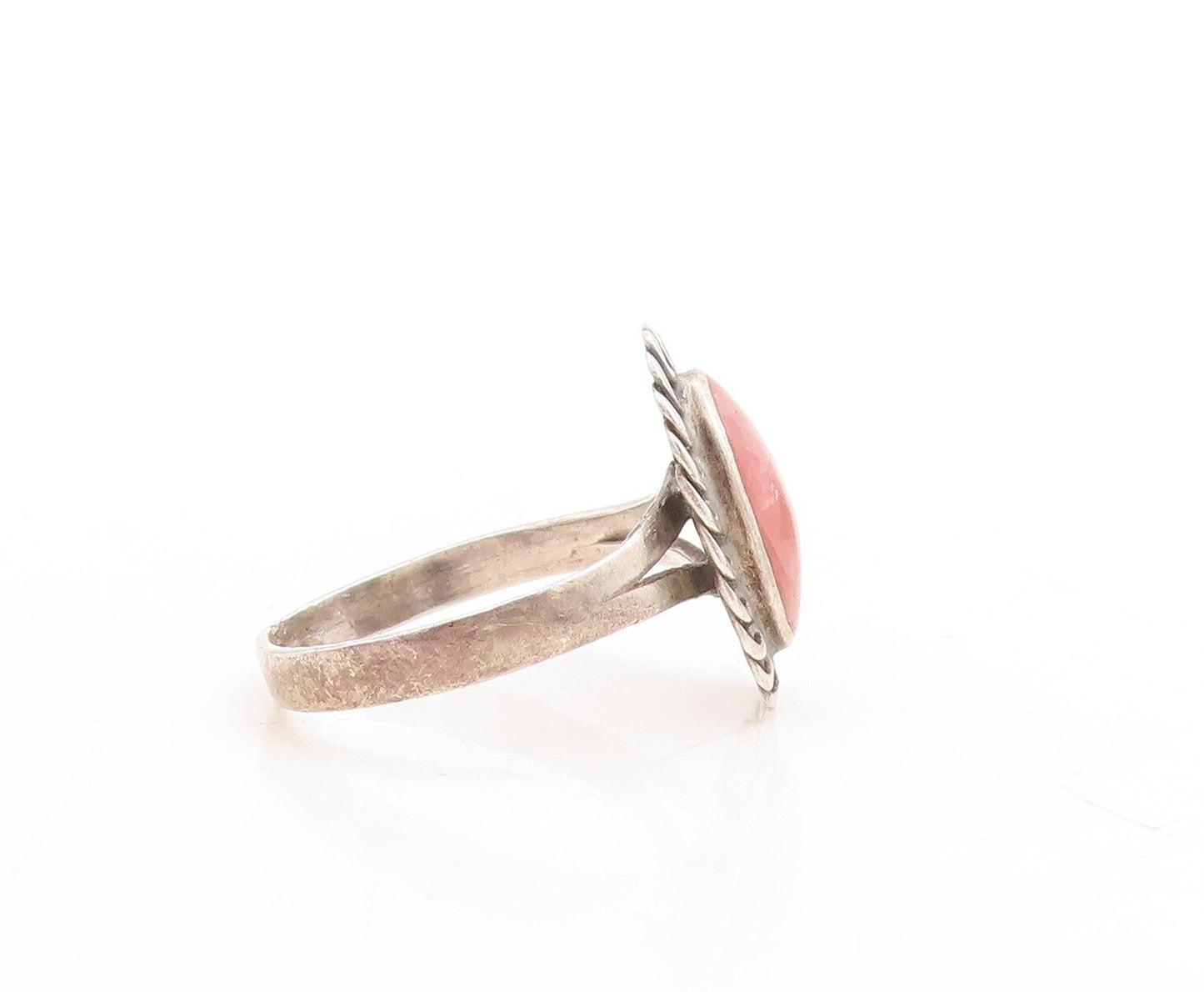 925 Sterling Silver Vintage Ring Swirly Loop Border Gemstone  Sz 7.5  RG31475