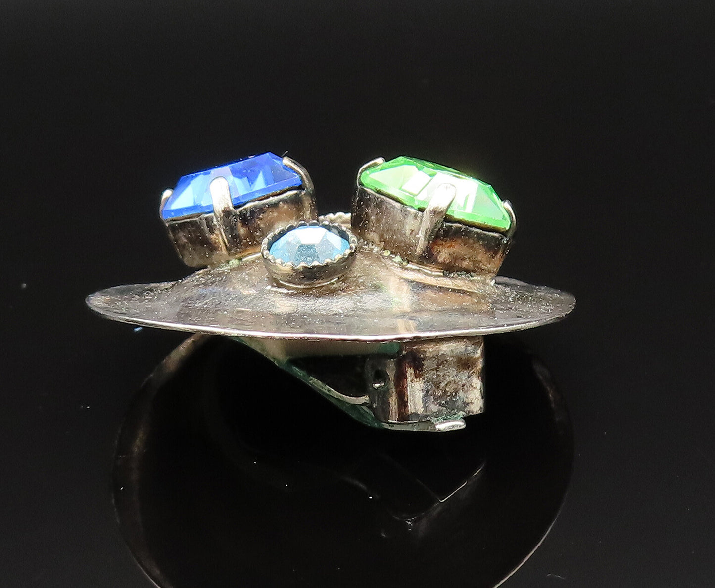 925 Silver  Vintage Peridot & Gemstones Non Pierced Disc Earrings  EG11739