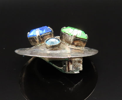 925 Silver  Vintage Peridot & Gemstones Non Pierced Disc Earrings  EG11739
