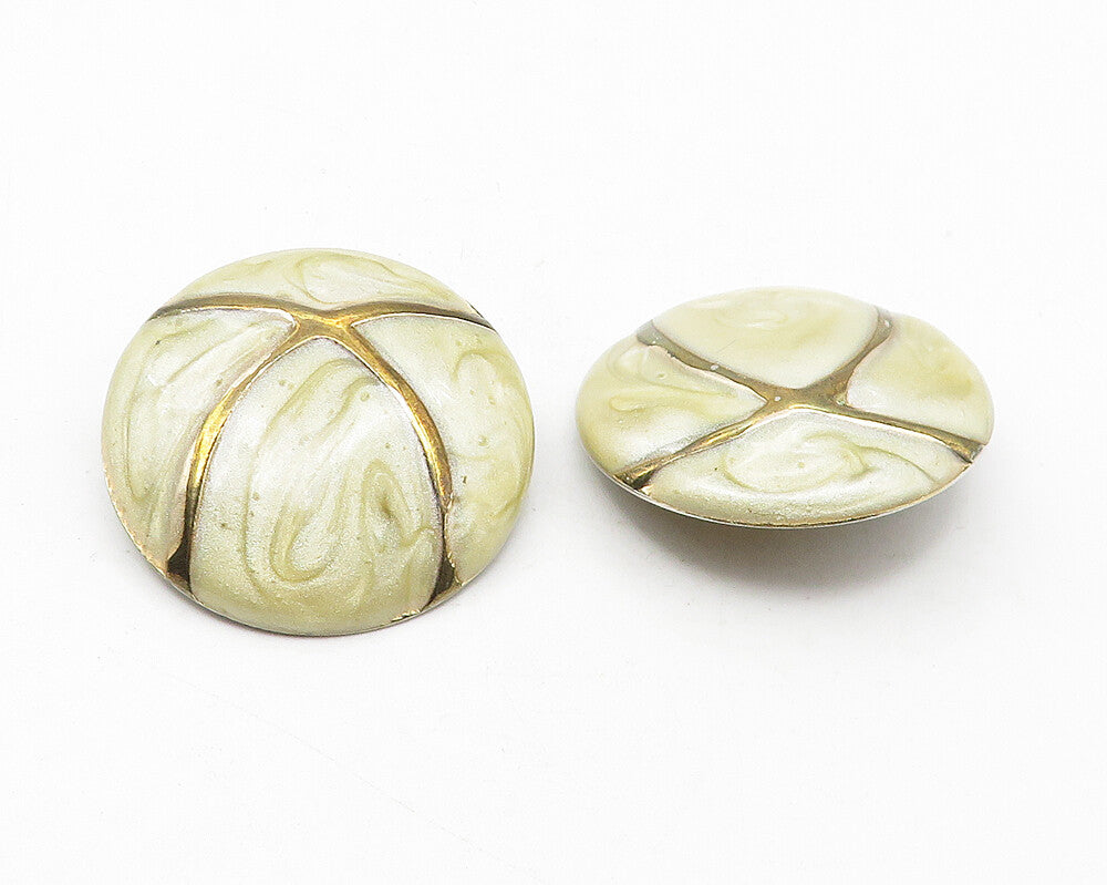 925 Sterling Silver  Vintage Enamel Coated Non Pierce Button Earrings  EG5870