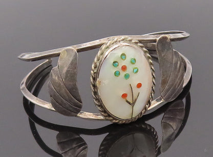 925 Sterling Silver Vintage Bracelet NAVAJO ZUNI Mother Of Pearl Flower  BT10165