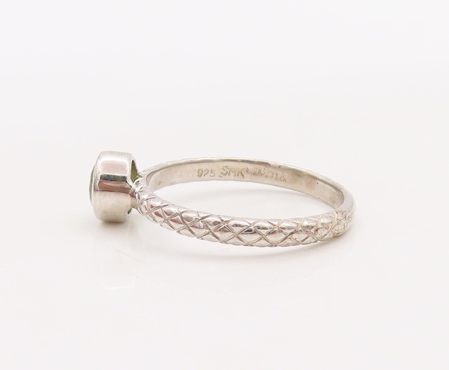 925 Sterling Silver Vintage Ring Carved Stackable Peridot Inlay  Sz 8  RG29853