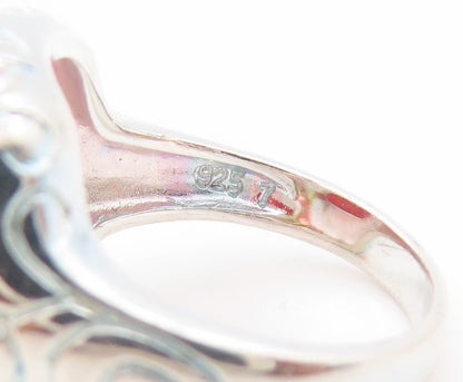 925 Sterling Silver Vintage Ring Carnelian Etched Floral Leaf Band Sz 7 RG33696