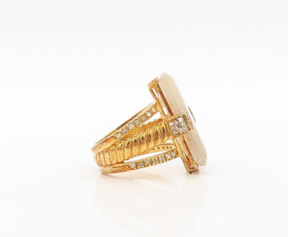 925 Sterling Silver Vintage Ring Gold Plated Diamonds & Gemstone  Sz 7.5 RG30428