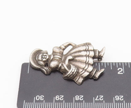 925 Sterling Silver Vintage Brooch Pin Antique Small Girl With Basket  BP10656
