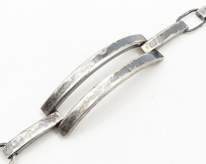 EUROPEAN 925 Silver  Vintage Dark Tone Smooth Curve Bar Chain Bracelet  BT7794