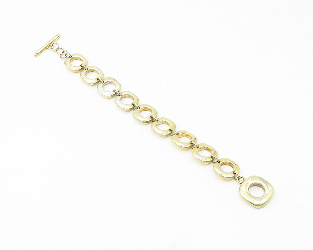 925 Sterling Silver  Shiny Gold Plated Rounded Square Chain Bracelet  BT4521