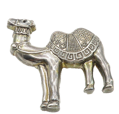 925 Sterling Silver  Vintage Shiny Dark Tone Camel Greek Key Brooch Pin BP6999