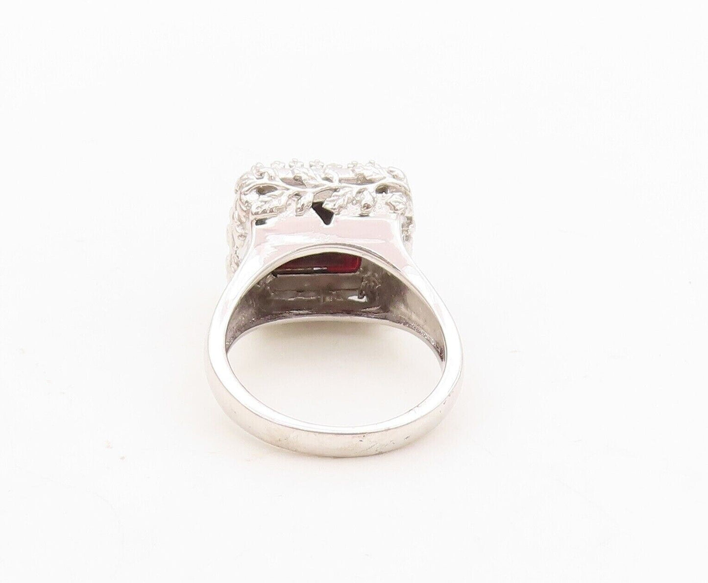 925 Sterling Silver Vintage Ring Floral Carved Square Cut Onyx  Sz 7  RG30467