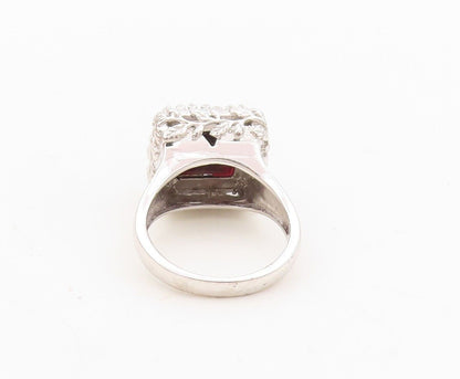 925 Sterling Silver Vintage Ring Floral Carved Square Cut Onyx  Sz 7  RG30467