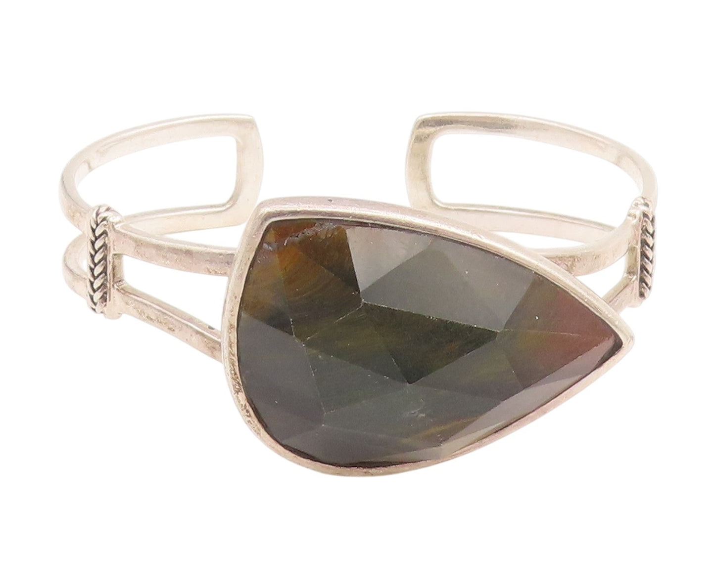 925 Sterling Silver Vintage Bracelet MELANIE BARSE Faceted Gemstone Cuff BT11843
