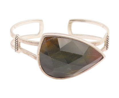 925 Sterling Silver Vintage Bracelet MELANIE BARSE Faceted Gemstone Cuff BT11843