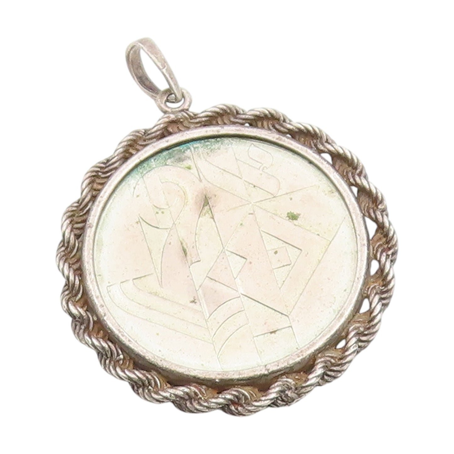 925 Sterling Silver Vintage Pendant Israel Coin Rope Border Medallion  PT25279