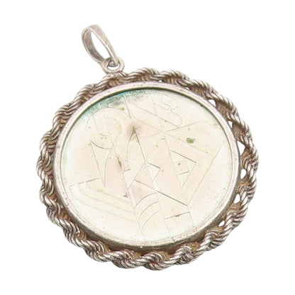 925 Sterling Silver Vintage Pendant Israel Coin Rope Border Medallion  PT25279